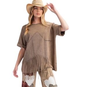 🌺 NWT Easel Western Star Patch Fringe Rodeo T Shirt in ASH NEW W Tag S M L